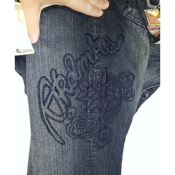 AKADEMIKS AKDMKS STAR LOGO Jean Sz 34 Logo Spell Out Boot Cut High Rise Blue NEW - Picture 4 of 12